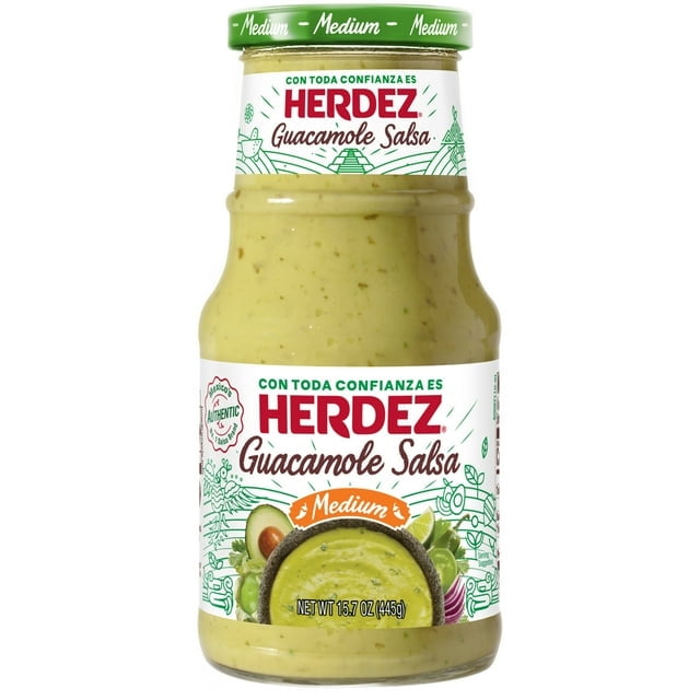HERDEZ Guacamole Salsa Medium, Tortilla Chip Dip, Shelf Stable, 15.7 oz Glass Jar
