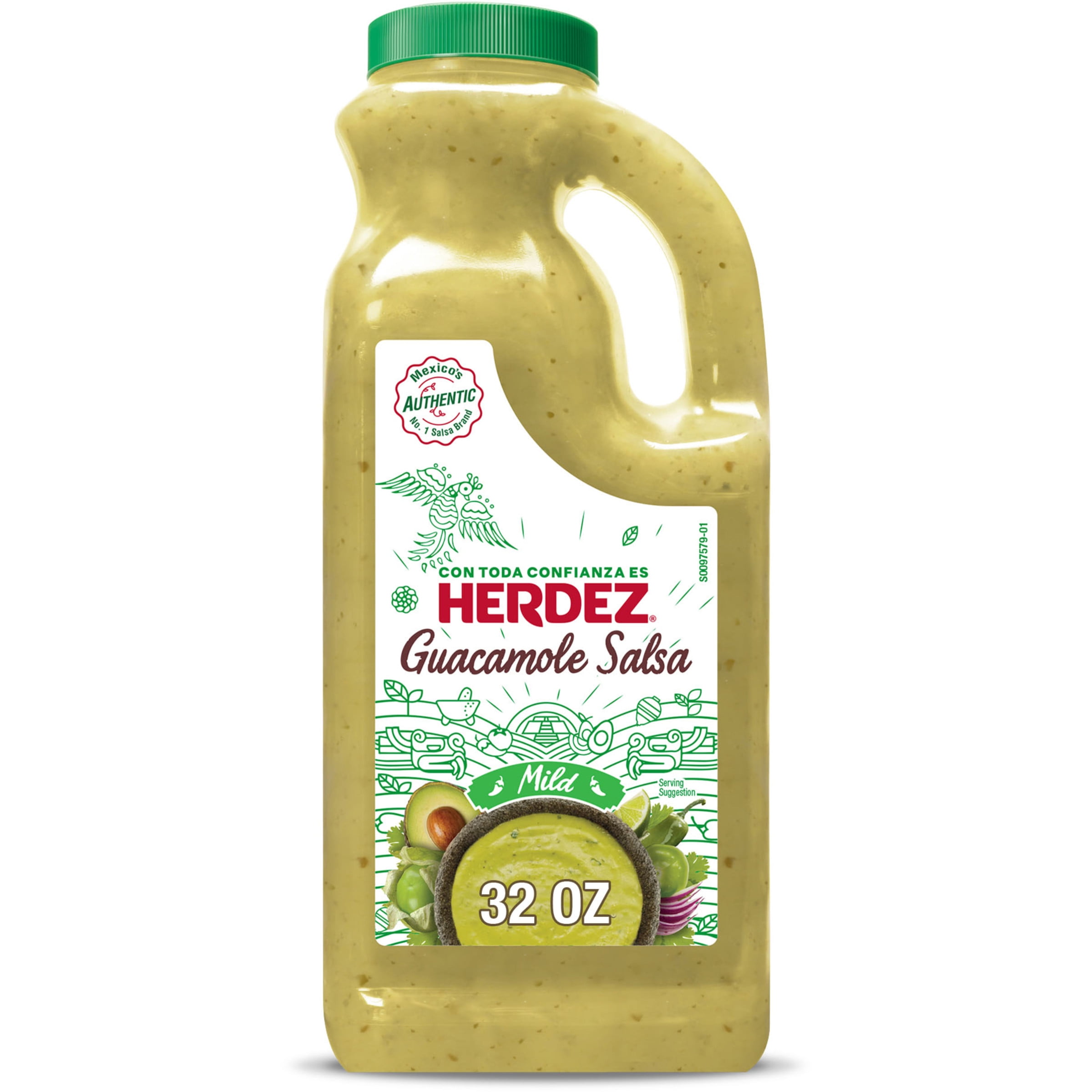HERDEZ Guacamole Salsa Mild, Tortilla Chip Dip, Shelf Stable, 32 oz Large Plastic Jug