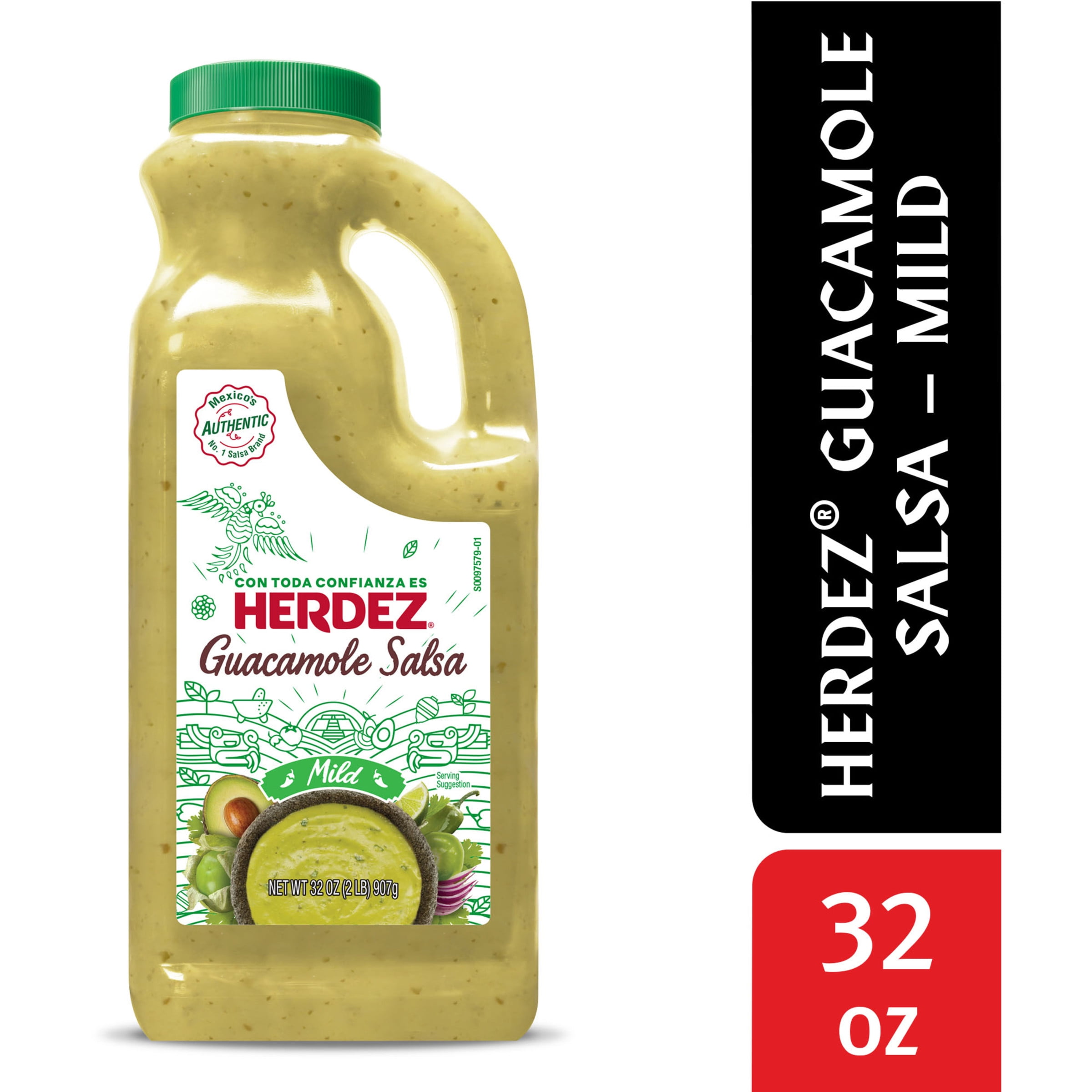 HERDEZ Guacamole Salsa Mild, Tortilla Chip Dip, Shelf Stable, 32 oz Large Plastic Jug