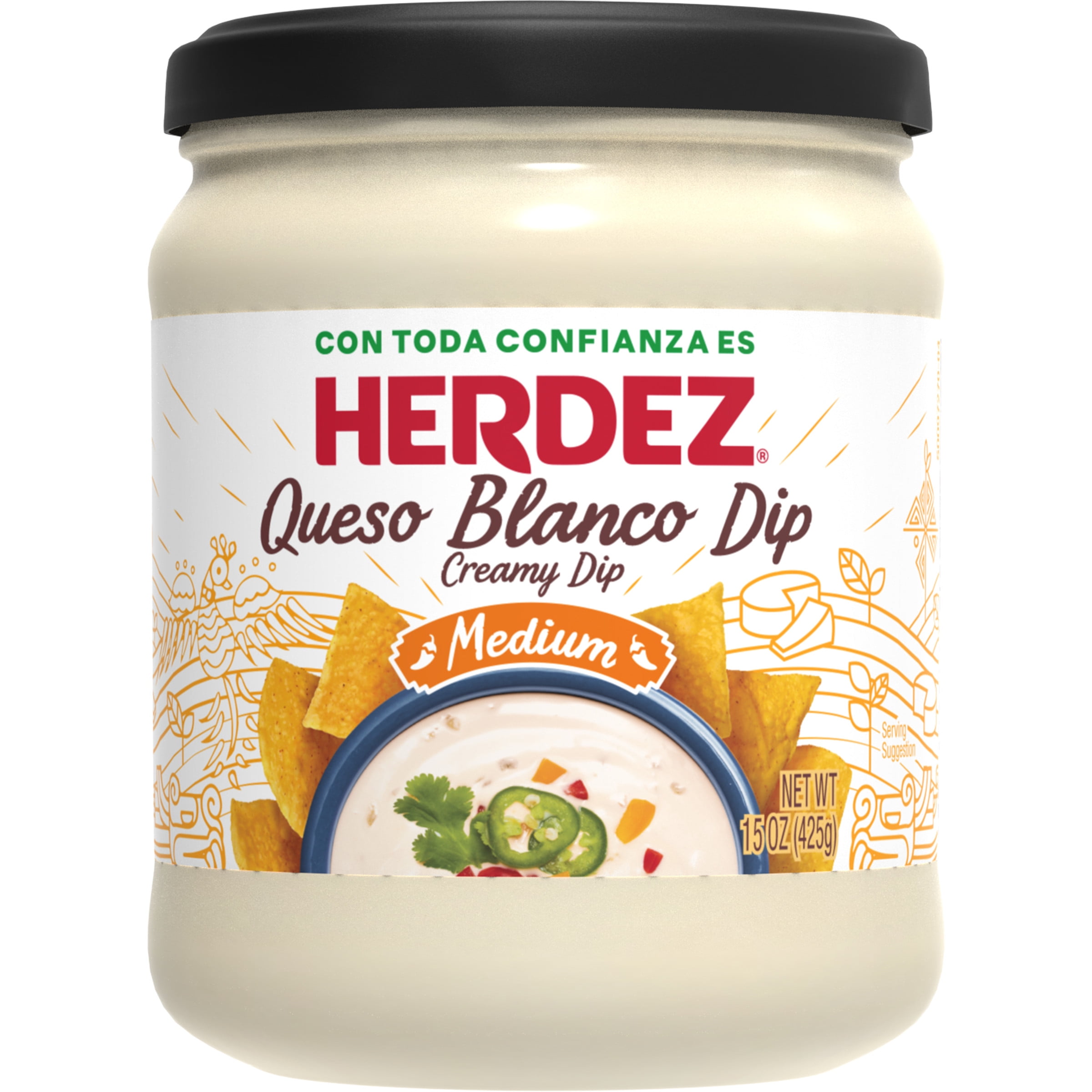HERDEZ Queso Blanco Dip with Jalapeños, 15 Oz Medium Shelf-Stable Jar