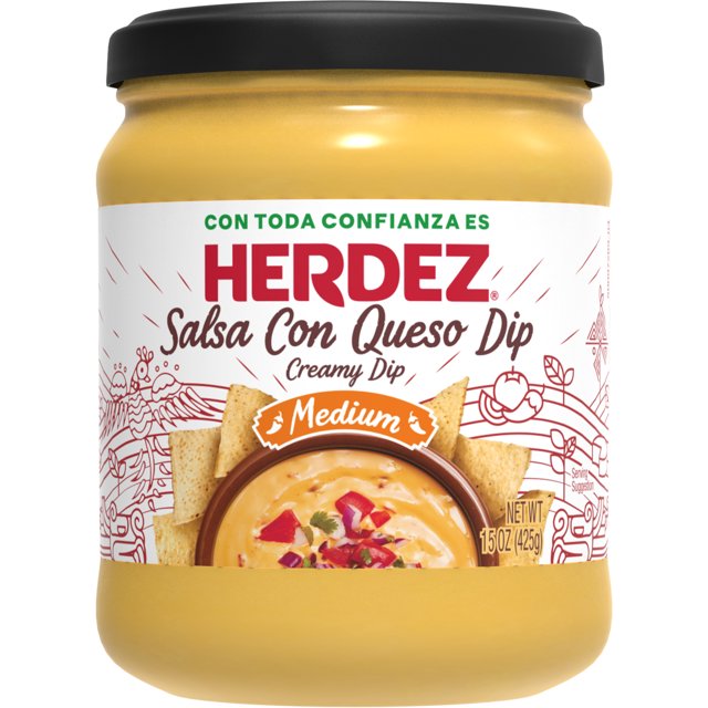 HERDEZ Queso Con Salsa Creamy Dip ShelfStable, Medium, 15 oz Glass Jar