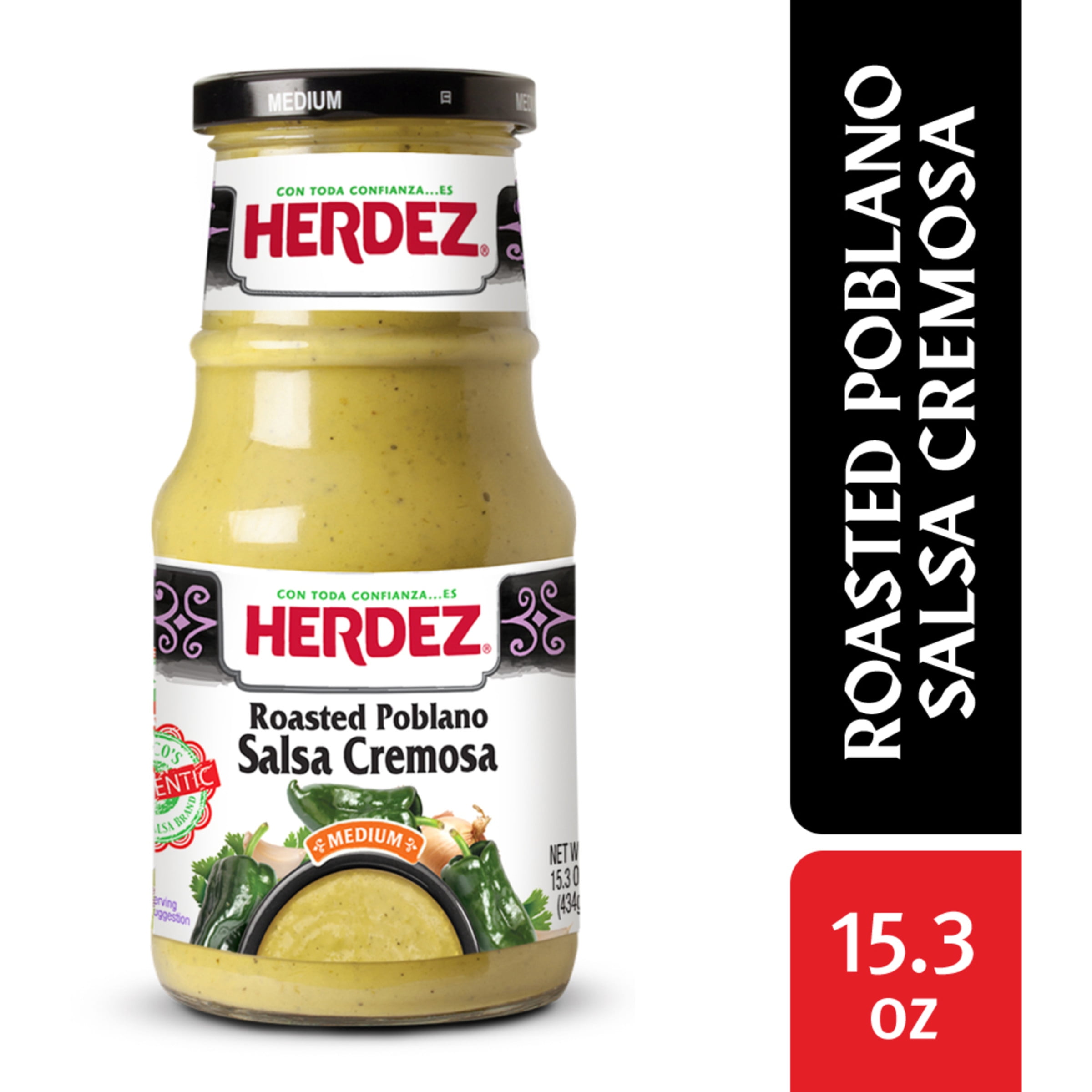 HERDEZ Roasted Poblano Salsa Cremosa, 15.3 oz Jar