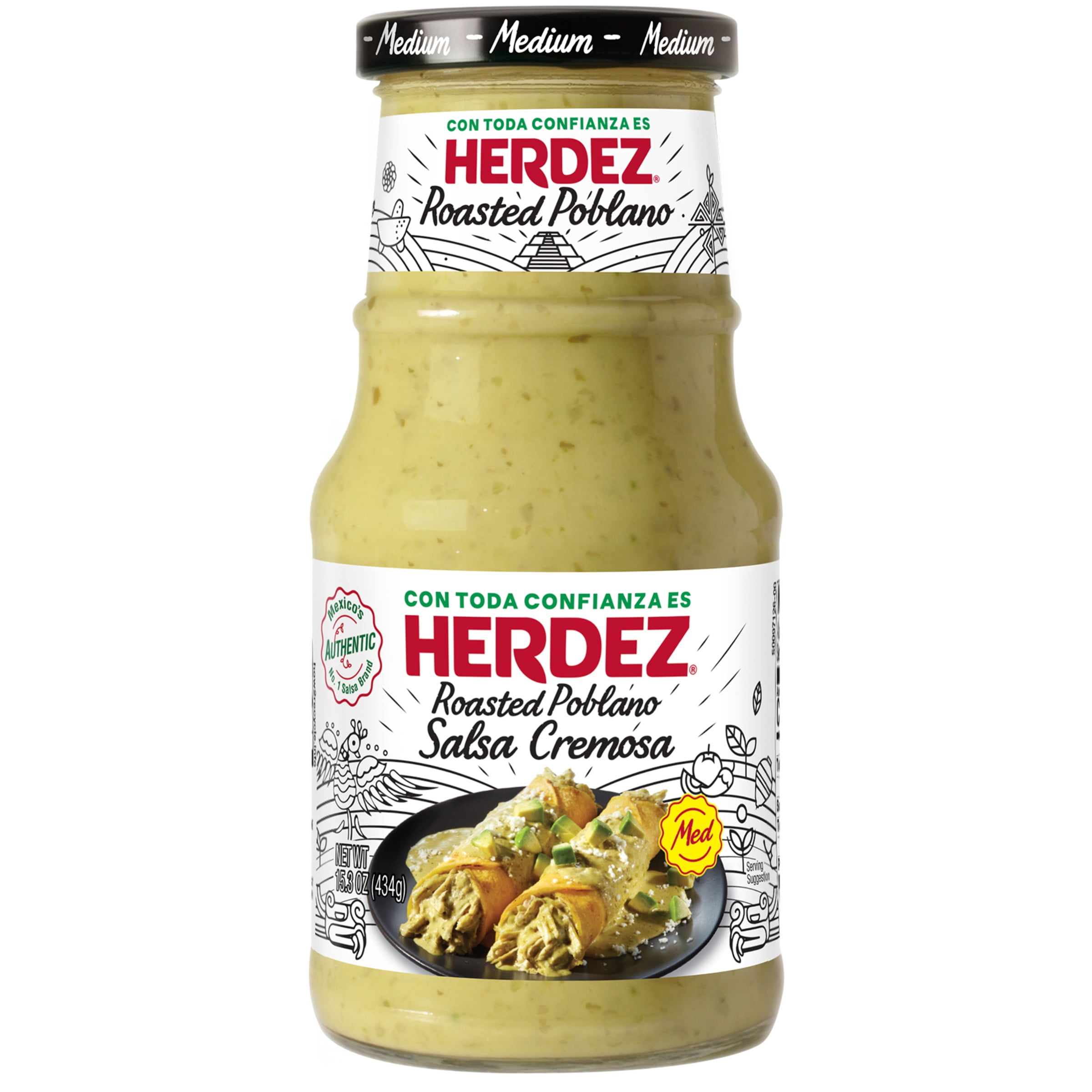 HERDEZ Roasted Poblano Salsa Cremosa, regular, 15.3 oz Jar