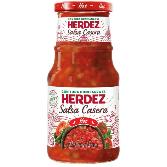 HERDEZ Salsa Casera Hot, Tortilla Chip Dip, Shelf Stable, 16 oz Glass Jar