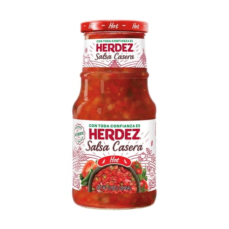HERDEZ Salsa Casera Hot, Tortilla Chip Dip, Shelf Stable, 16 oz Glass Jar