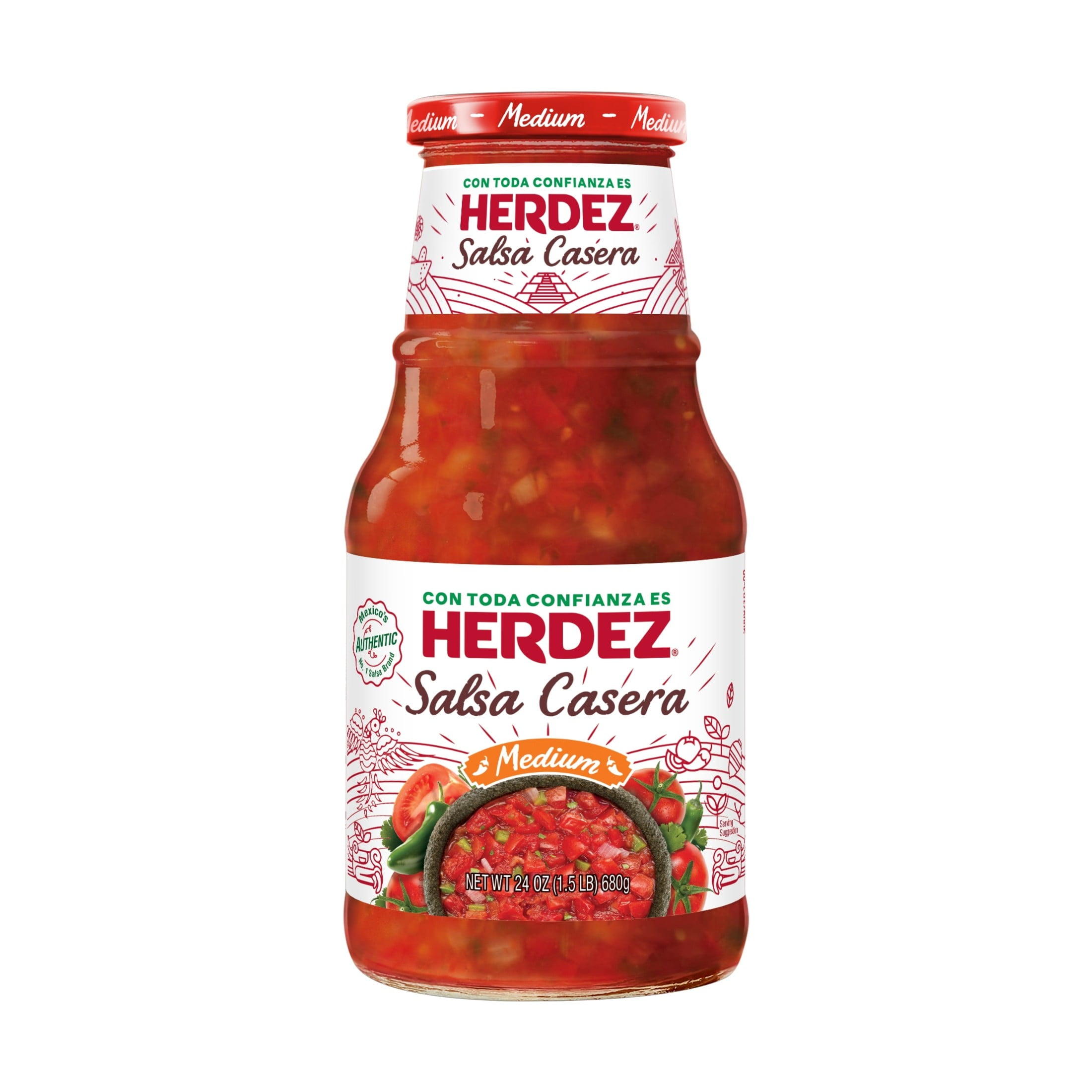 HERDEZ Salsa Casera Medium, Tortilla Chip Dip, Shelf Stable, 24 oz Glass Jar