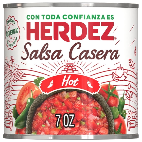 HERDEZ Salsa Casera Hot, Tortilla Chip Dip, Shelf Stable, 7 oz Steel Can