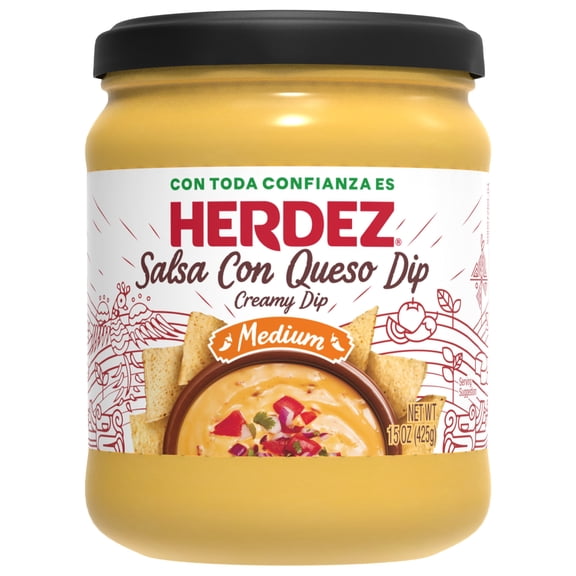 HERDEZ Salsa Con Queso Dip Medium, Tortilla Chip Dip, Shelf-Stable, 15 oz Glass Jar