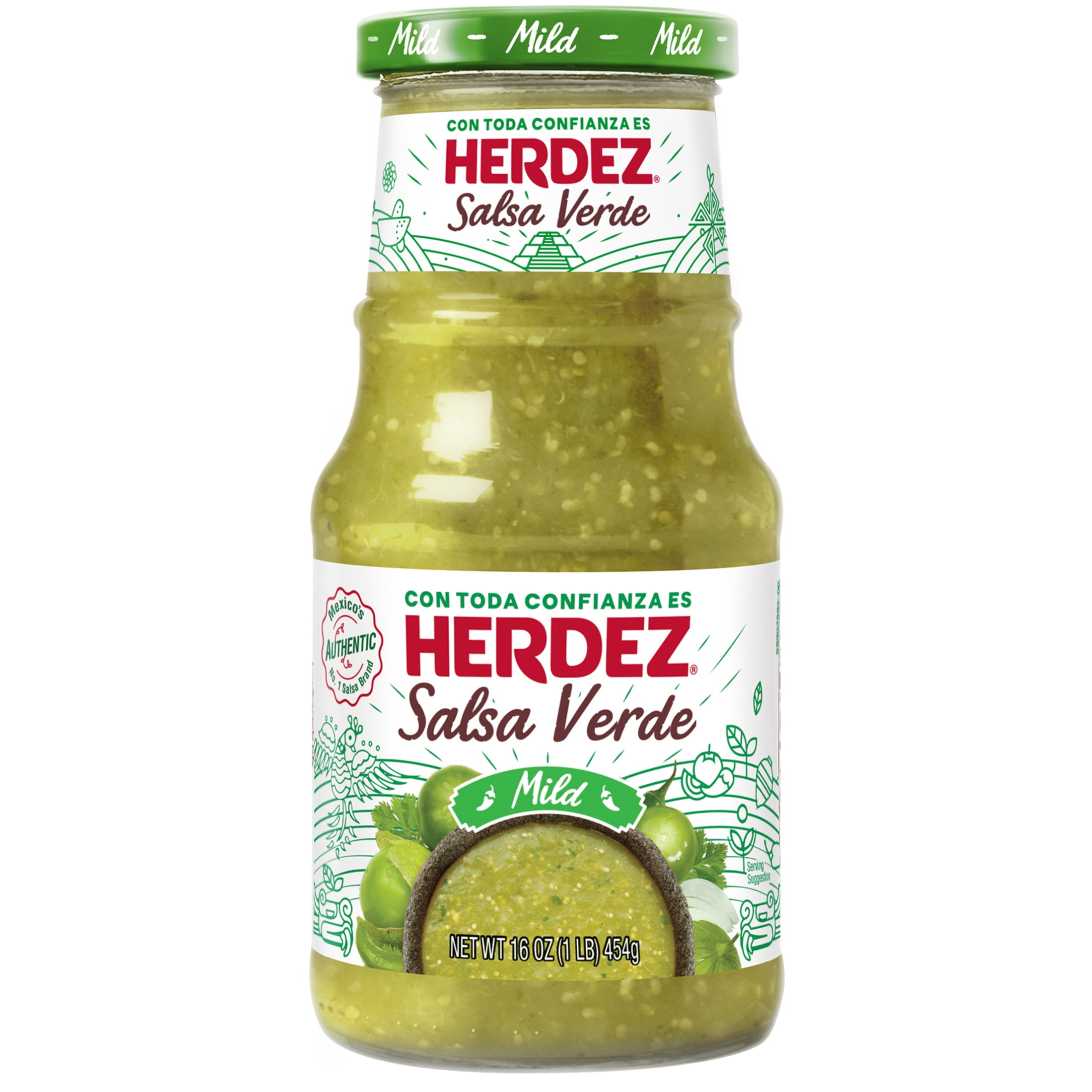 HERDEZ Salsa Verde Mild, Tortilla Chip Dip, Shelf Stable, 16 oz Glass Jar