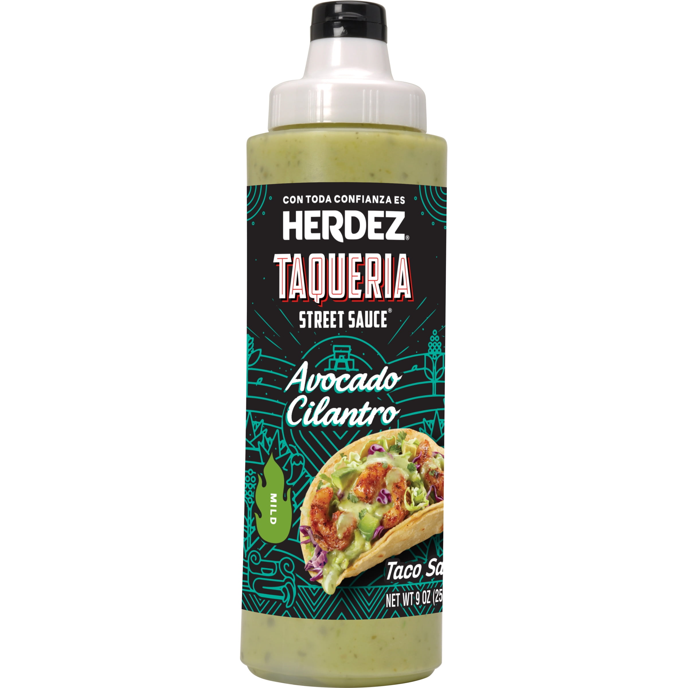 HERDEZ TAQUERIA STREET SAUCE Avocado Cilantro Mild Taco Sauce, Shelf Stable, 9 oz Plastic Bottle