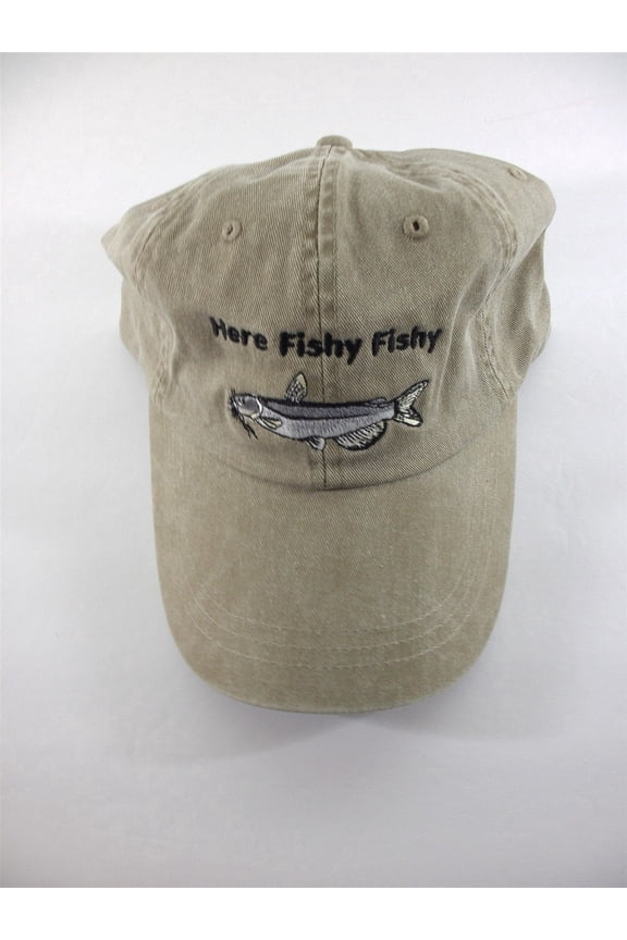 HERE FISHY FISHY - Channel Catfish Cap - embroidered cotton - fishing hat - adjustable cloth strap