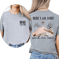 thumbnail image 1 of HERE I AM LORD ISAIAH 6:8 Christian Print T-shirts Scripture Graphic Tees for Church Services & Faith Tops Based Daily Outfits Gray,L, 1 of 6