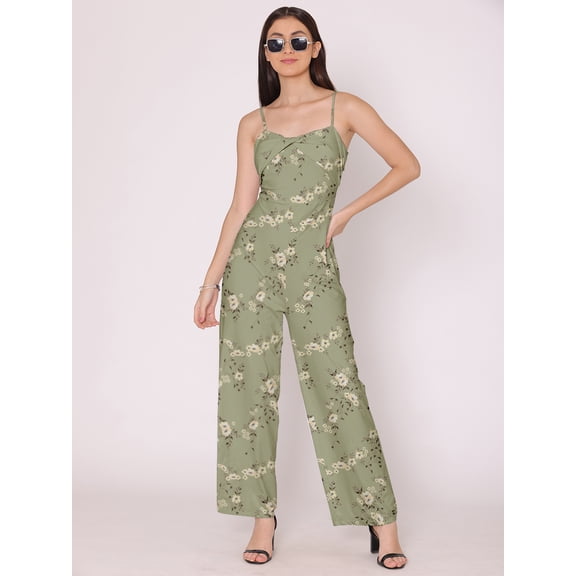 HERE&NOW Women's Printed Jump Suit Dress Sleeveless Casual Strappy Summer Wear Slip On Attched Top And Bottom Set