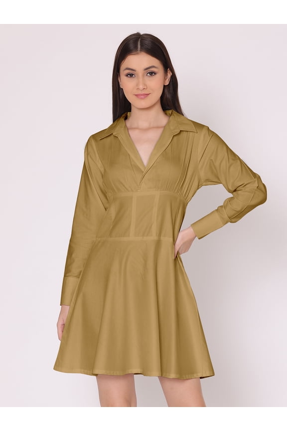 Women's Solid Drop Shoulder Dress Plicated Detail Long Sleeves Satin Chic Summer Party Wear Dress