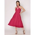 thumbnail image 1 of HERE&NOW Women's Solid Halter Neck Dress Sleeveless Calf Length Deep Neck Flared Solid Casual Georgette Dress, 1 of 7