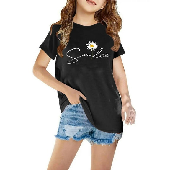 HERESOM Girls Shirts Short Sleeve Graphic T-Shirt Round Neck Crop Top Summer Fashion Girls And Boy T-Shirt Tee for 3-12 Years