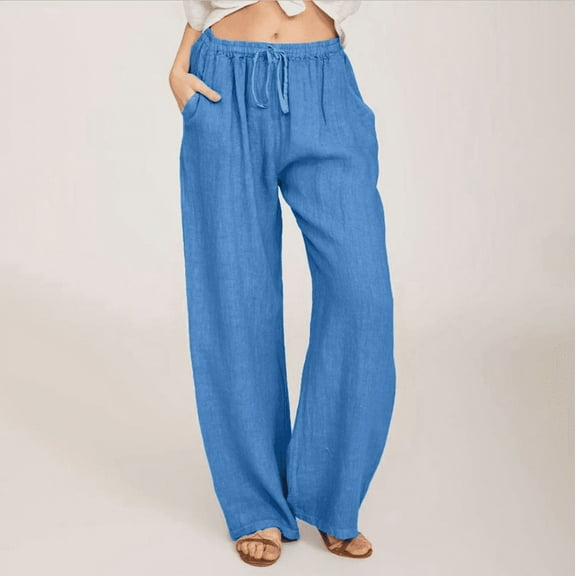 HERESOM Linen Pants Women Summer Flowy Pants for Women Solid Color Linen Sashes Black Pants Women Straight Casual Long Wide Leg Trouser Pants for Women Pants Trousers S-4XL