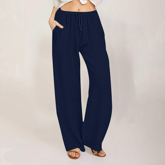 HERESOM Lounge Pants for Women Cotton Linen Wide Leg Lightweight Summer Casual Loose Trousers with Pockets