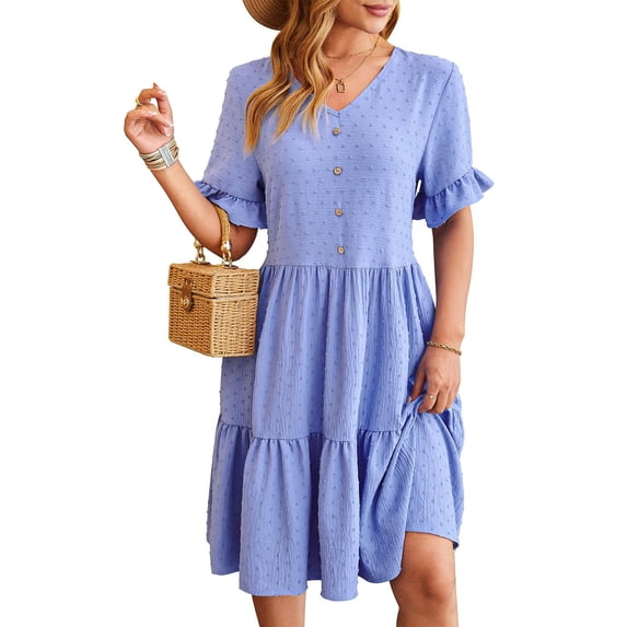 HERESOM Plus Size Summer Dress for Women Spring/Summer V Neck Waist Wrapped 5/4 Sleeves 100 Pleated Dress