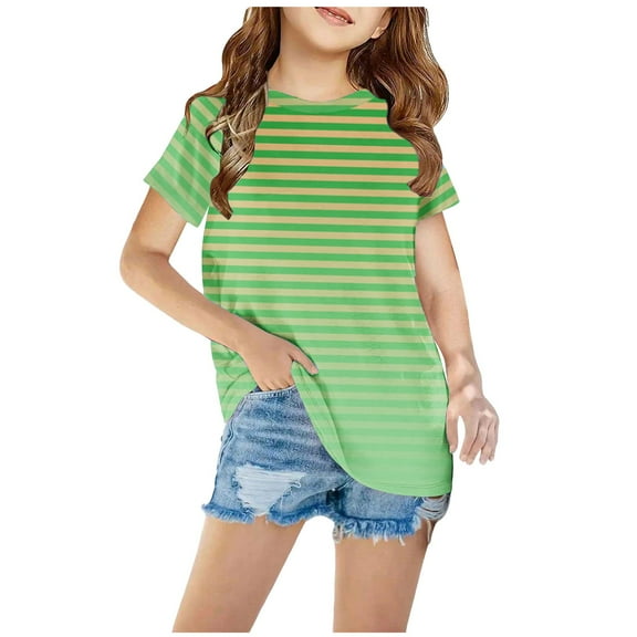 HERESOM Shirts for Girls Short Sleeve Fashion Casual Stripe T-Shirt Round Neck Crop Top Girls And Boy T-Shirt Tee for 3-12 Years