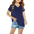 thumbnail image 1 of HERESOM Shirts for Girls Short Sleeve Solid T-Shirt V Neck Top Summer Fashion Girls And Boy T-Shirt Tee for 3-14 Years, 1 of 5
