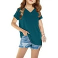 thumbnail image 1 of HERESOM Shirts for Girls Short Sleeve Solid T-Shirt V Neck Top Summer Fashion Girls And Boy T-Shirt Tee for 3-14 Years, 1 of 5
