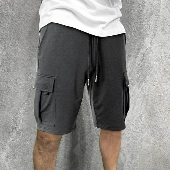 HERESOM Shorts for Men Drawstring Stretch Waist Lightweight Cargo Short Casual Beach Shorts Multi Pockets