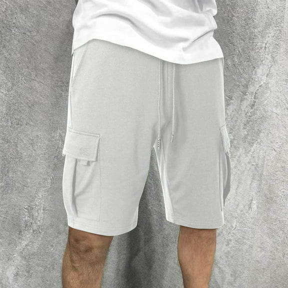 HERESOM Shorts for Men Drawstring Stretch Waist Lightweight Cargo Short Casual Beach Shorts Multi Pockets