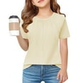 thumbnail image 1 of HERESOM Summer Fashion Girls Pleated T-Shirts Casual Solid Round Neck Short Sleeve Tees 3-14 Years, 1 of 5