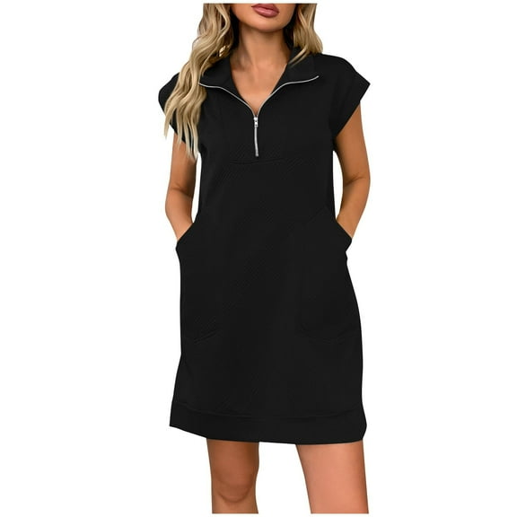 HERESOM Sun Dresses for Women Plus Size Women's Plus Size Fashionable Casual Solid Color Loose Pocket Lapel Dress