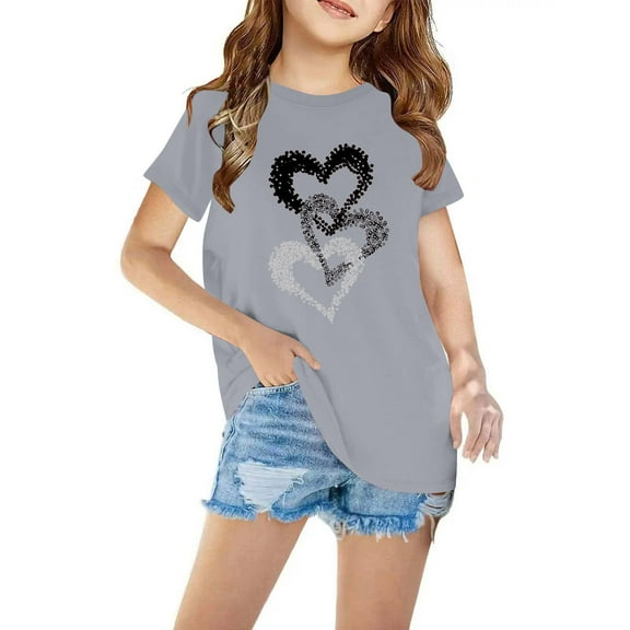 HERESOM Toddler Girls Summer Top Cotton T-shirt Fashion Cute Round Neck Print Tee Short Sleeve Top,3T-10Y