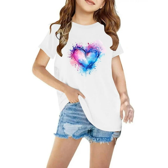 HERESOM Toddler Girls Summer Top Cotton T-shirt Fashion Cute Round Neck Print Tee Short Sleeve Top,3T-10Y