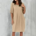 thumbnail image 1 of HERESOM Women Plus Size Sun Dresses Fashion Women Casual Round Neck Solid Color Short Sleeve Dress With Pocket, 1 of 6