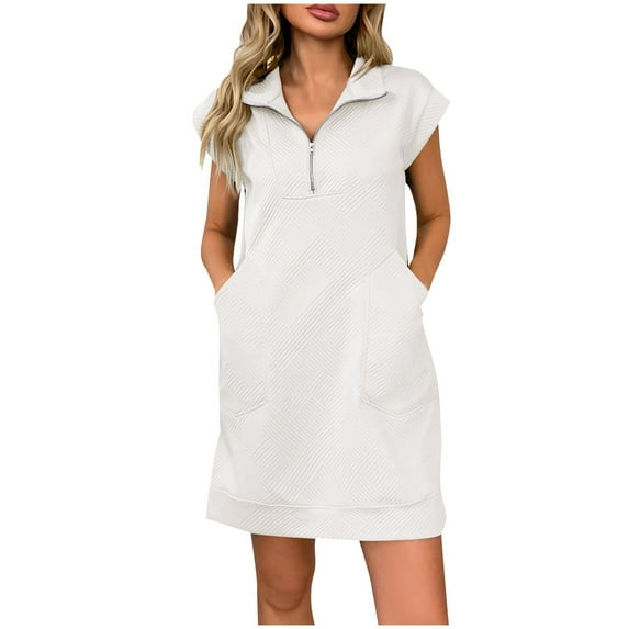 HERESOM Women Plus Size Sun Dresses Women's Plus Size Fashionable Casual Solid Color Loose Pocket Lapel Dress