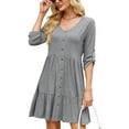 thumbnail image 1 of HERESOM Womens Summer Short Dress Women's Fashion Solid Middle Sleeves Round Neck Patchwork Dress, 1 of 6