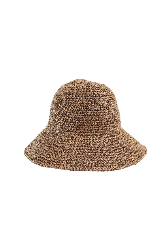 1PC Outdoor Hawaii Straw Hat Round Sun Block Wide Brim UV Protection Summer Sunhat Beach Hat (Khaki) 22.79x7.86x3.93in