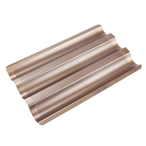 HERFIER Nonstick French Bread Baking Tray Frame Rack, Small Loaf Mold Pan for Baking, Golden, 11.2x9.47x1.02in, 1pc
