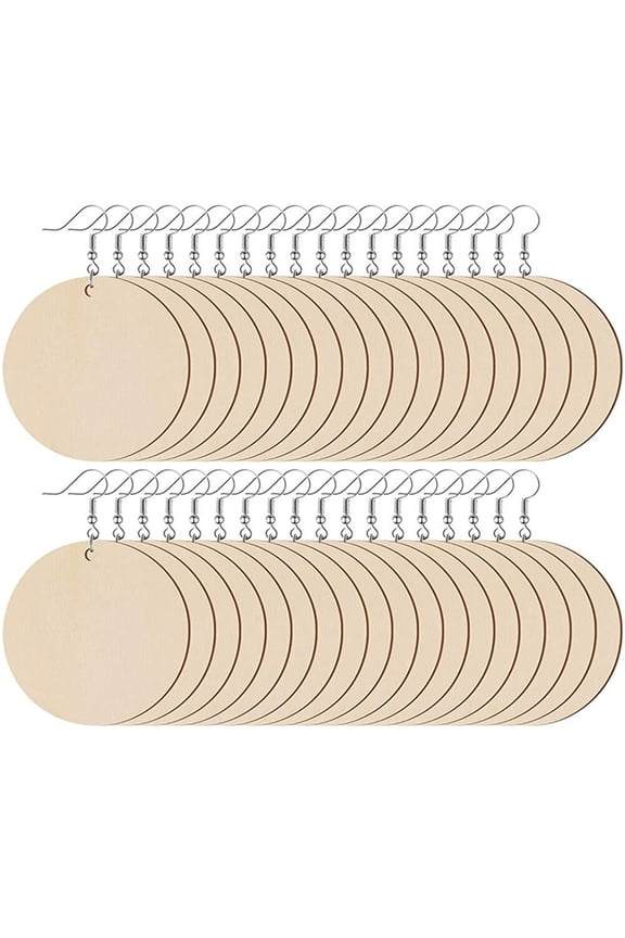 HERFIER 200pcs Unfinished Wooden Round Earrings with Hooks for Jewelry Crafting and Handmade Accessories