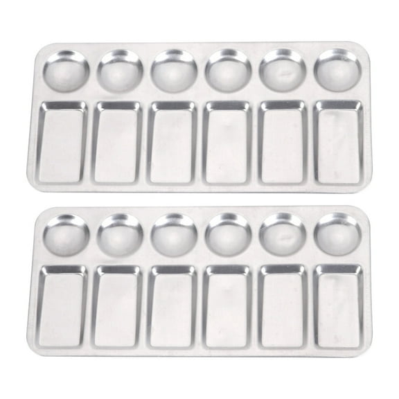 HERFIER 2Pcs Stainless Steel Pigment Color Mixing Plates Art Drawing Trays Tools Silver 9.04x4.32x0.2in