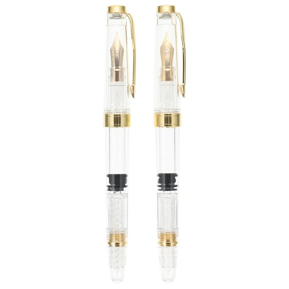 HERFIER 2Pcs Transparent Fountain Pens Portable Fountain Pens Piston Fountain Pens Calligraphy Pens 5.5x0.63x0.59in