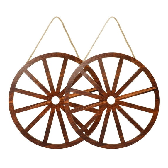 HERFIER 2pcs Wagon Wheel Decor Wooden Wagon Wheel Wall Decor Vintage Wagon Wheel Wood Decor for Bar Garage 11.4x11.4x0.2in