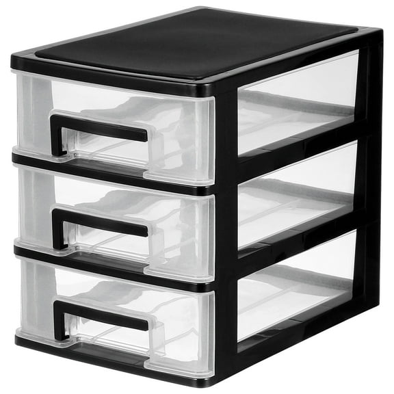 HERFIER 3 Drawer Desktop Storage Organizer - Portable Plastic Rack (Black)