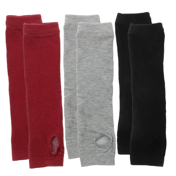 HERFIER 3 Pairs Long Fingerless Mittens, Knitted Winter Arm Warmers Gloves with Thumb Hole Arm Sleeves Cotton Blend Arm Warmers for Women Cold Weather