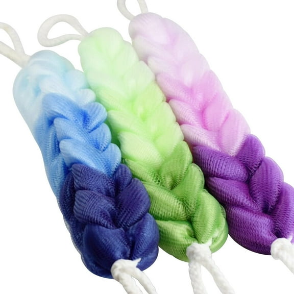 HERFIER 3pcs Exfoliating Bath Sponge Shower Pouf Stretchy Back Scrubber Mesh Pouf Hand Grip Back Strap Bath Strip Multifunction Double-sided 11.79x1.97x1.18in