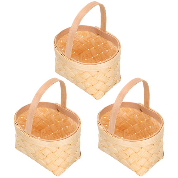HERFIER 3pcs Mini Woven Basket with Handles Handheld Candy Party Treats 3.73x2.75x2.55in