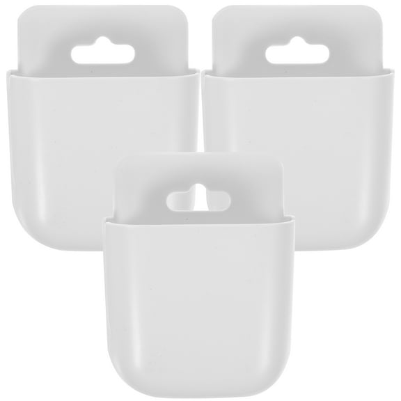 HERFIER 3pcs Wall-mounted Storage Box Multifunctional Cell Phone Charging Rack Hanging Storage Container (White) 4.52x3.54x1.38in