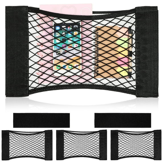 HERFIER 4pcs Storage Mesh Net Adhesive Cargo Net Elastic Seat Back Storage Net Pocket Auto Interior Organizer 15.72x9.83x0.39in