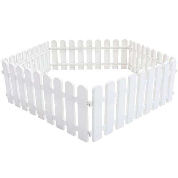 HERFIER 5Pcs Garden Picket Fence Plastic White Edgings Decorative Landscape Path Panels 19.65x7.86x0.79in