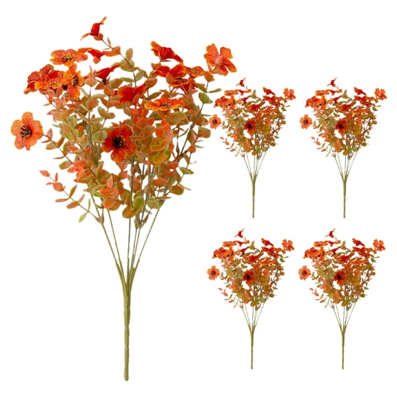 GETAJGHSD Fake Orange Mums Artificial Fall Flowers For Home Weddings 5Pcs 13.8X7.1X7.1in