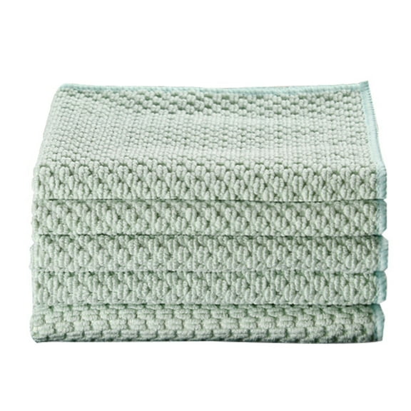HERFIER 5pcs Kitchen Dishcloths Practical Dish Towels Household Cleaning Cloths (Green) 11.79x11.79x0.08in